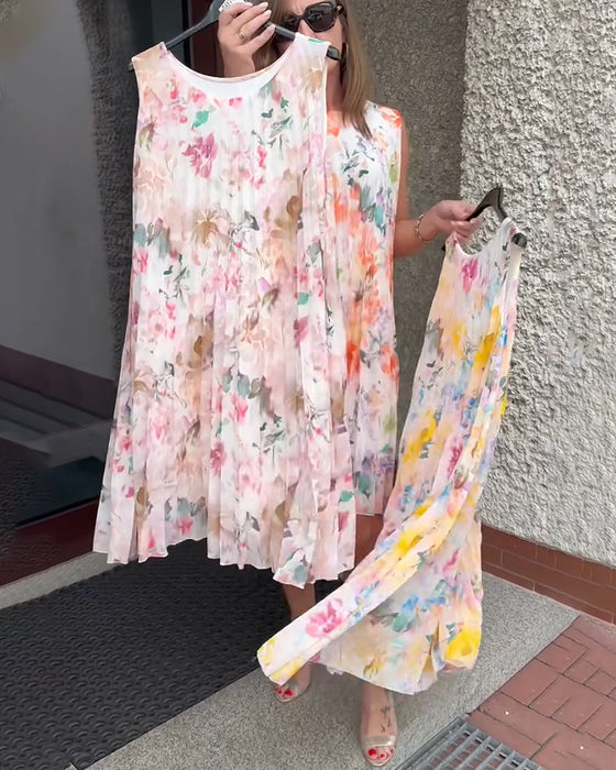 Kjole Ærmeløs Plisseret Blomstret