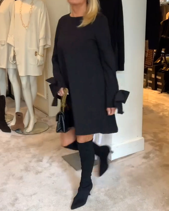 Kjole Modigt Rund Hals Sløjfe Ærme