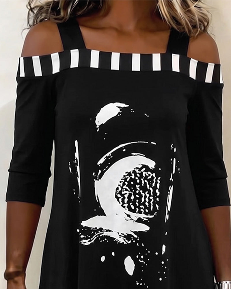 Kjole Off-Shoulder Uregelmæssig Løs Print