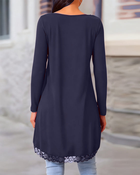 Uregelmæssig Langærmet Top Med Mesh-Patchwork