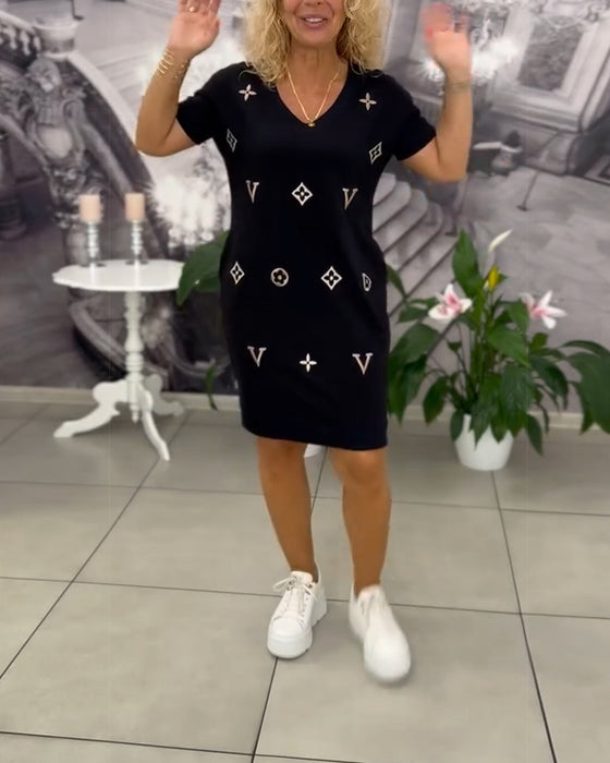 Kjole Mode V-Hals Korte Ærmer