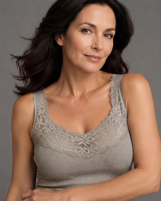Tank Top Ensfarvet V-Hals Kniplinger