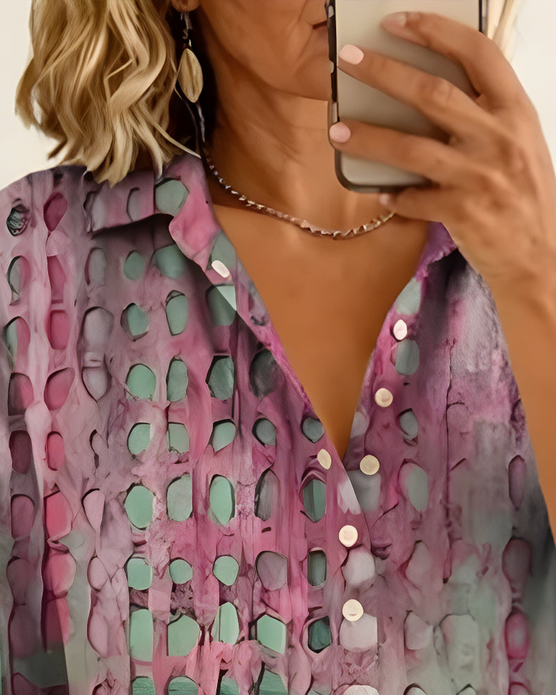 Bluse Prikket Tryk Knap Halv Stolpe