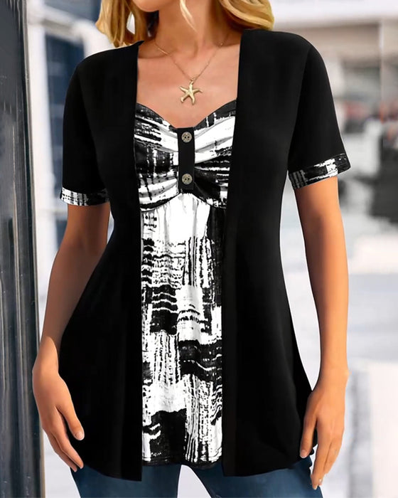 Bluse Trykt Falsk Todelt Uregelmæssig