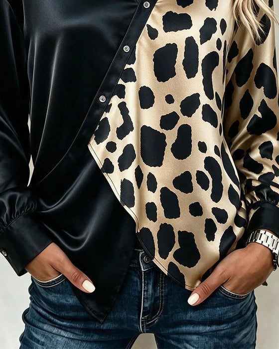 Bluse Uregelmæssigt Leopardprint Knappet
