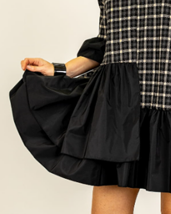 Kjole Kortærmet Ruit V-Halsudskæring Patchwork