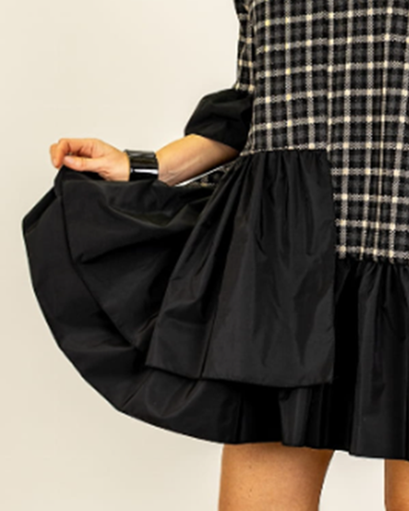 Kjole Kortærmet Ruit V-Halsudskæring Patchwork