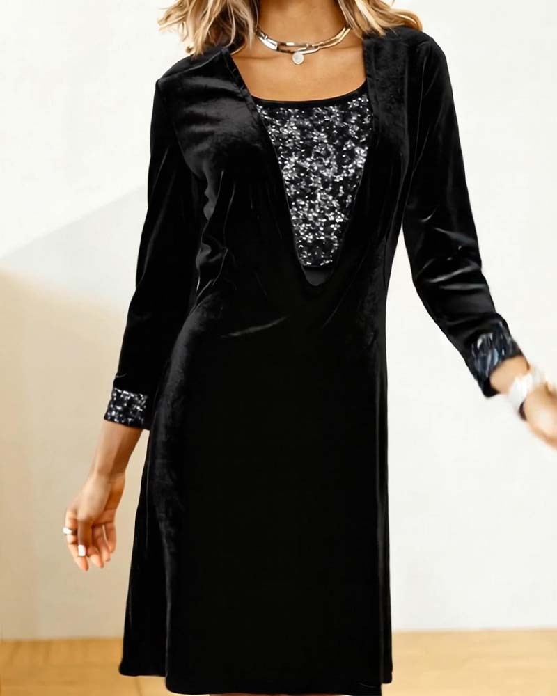 Kjole Elegant Paliet Patchwork