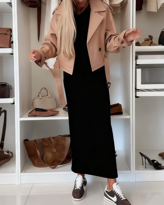 Kjole Ensfarvet Rundhalset Slit Tunika