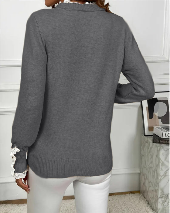 Elegant Sweater Med Blondekant