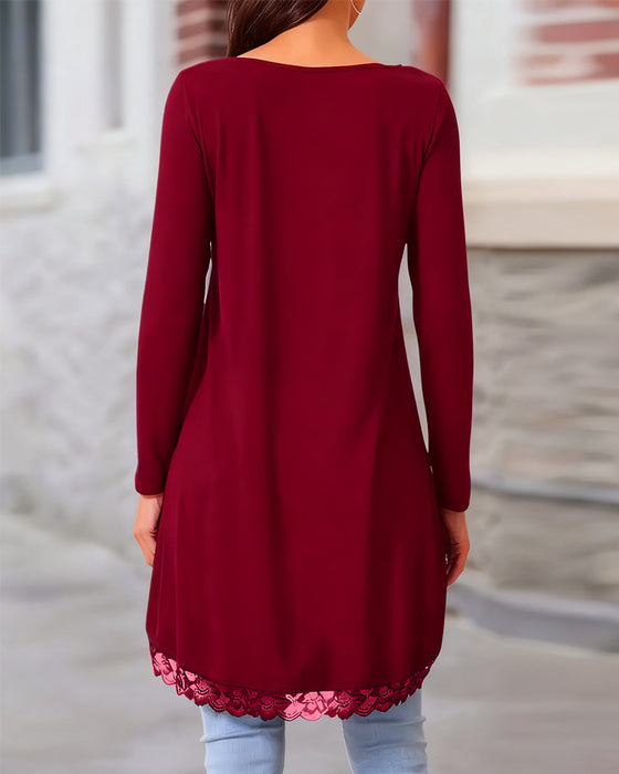 Uregelmæssig Langærmet Top Med Mesh-Patchwork