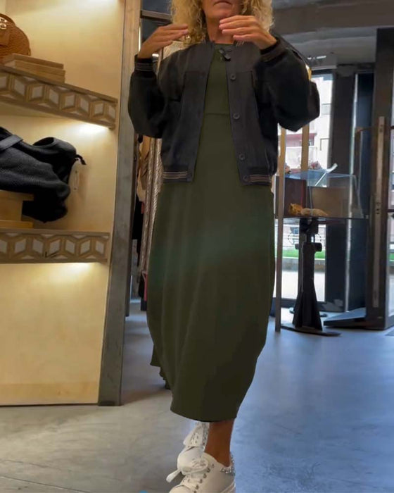 Langærmet sort kjole med lommer