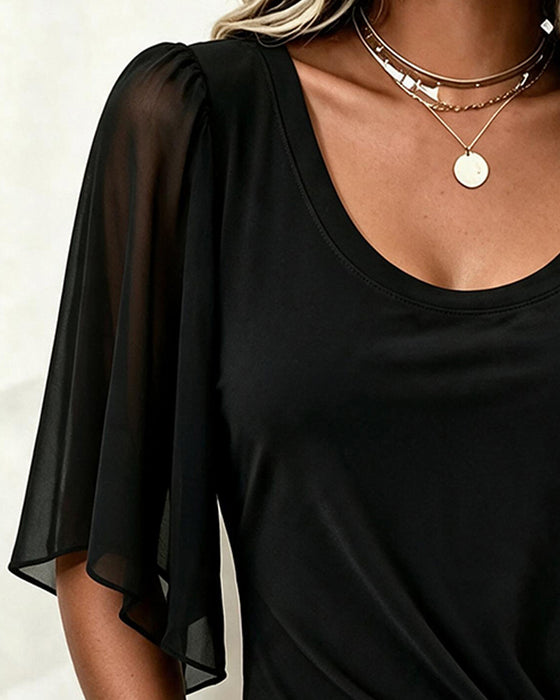 Bluse U-Hals Ensfarvet Casual