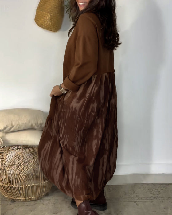 Kjole Rund Halsudskæring Uregelmæssig Patchworktryk