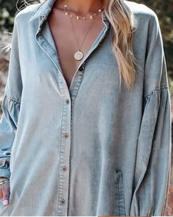 Bluse Bobble Ærme Knap Casual