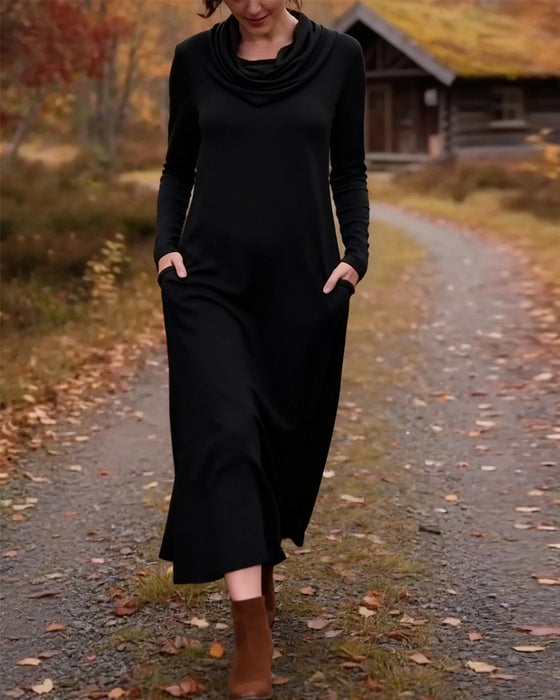 Kjole afslappet enkel ensfarvet lomme