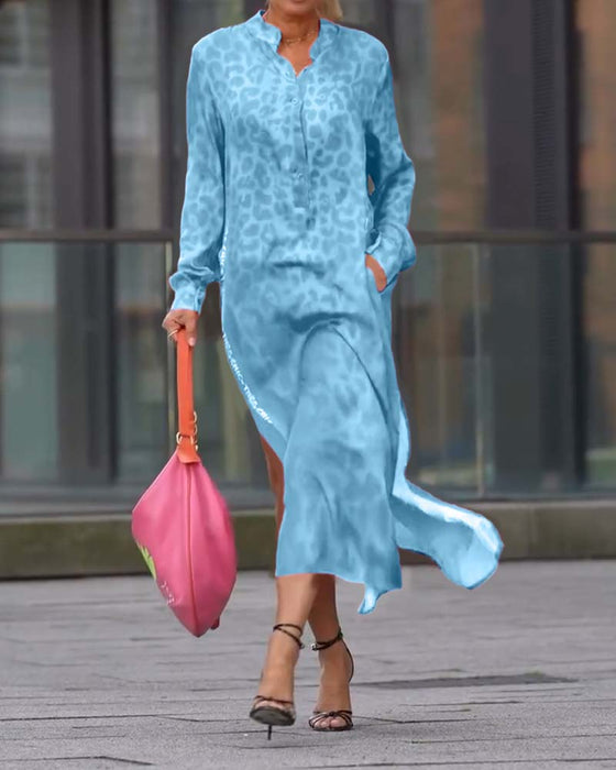 Kjole Langærmet Leopardskriftt Splits