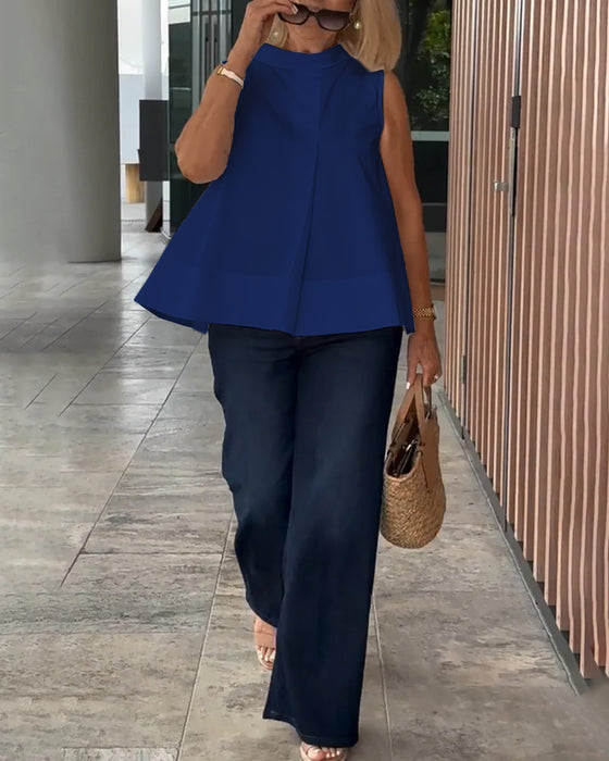 Bluse Ærmeløs Ensfarvet Simpel