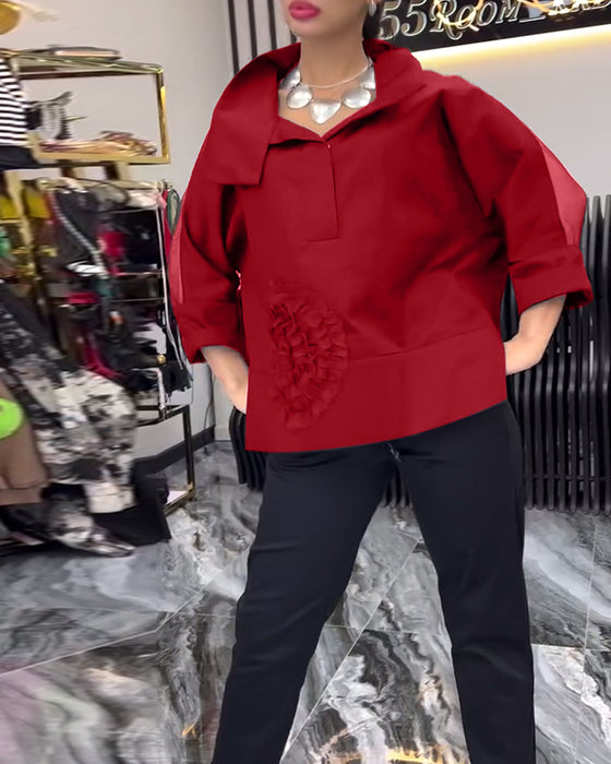 Blomsterbluse med lapel og blondepanel