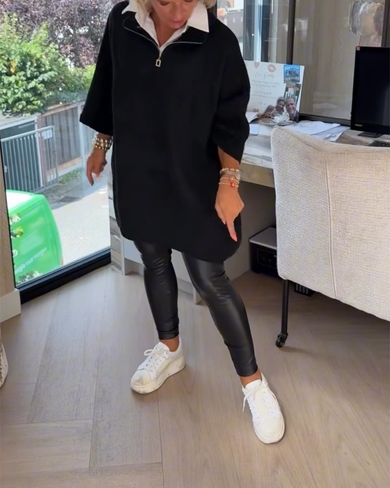 Pullover Ståkrave Halv Lynlås Løs