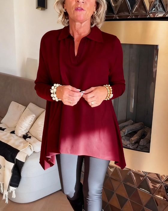 Uregelmæssig Krave Langærmet Top