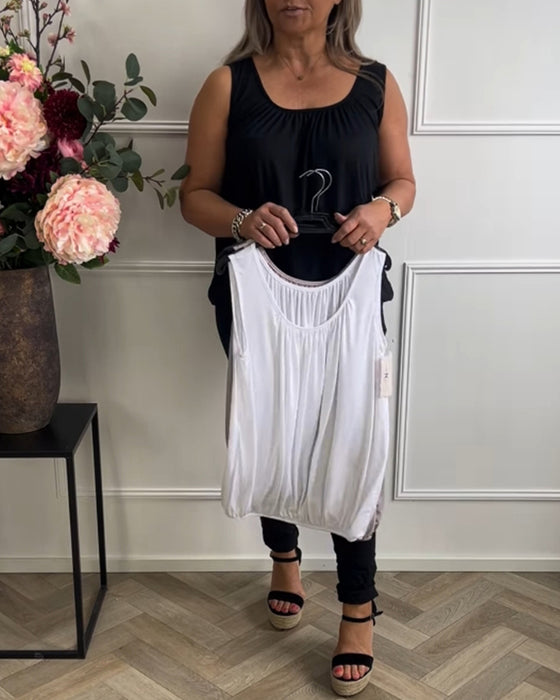 Top Uden Ærmer Ensfarvet Plisseret