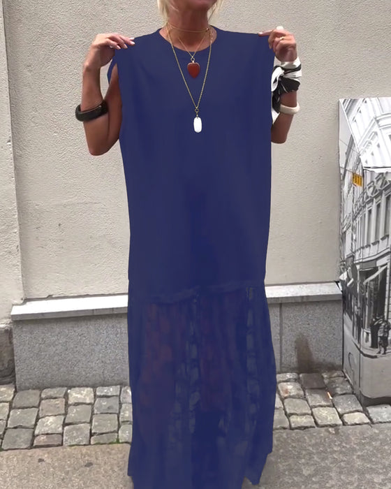 Ærmeløs Mesh Patchwork Kjole