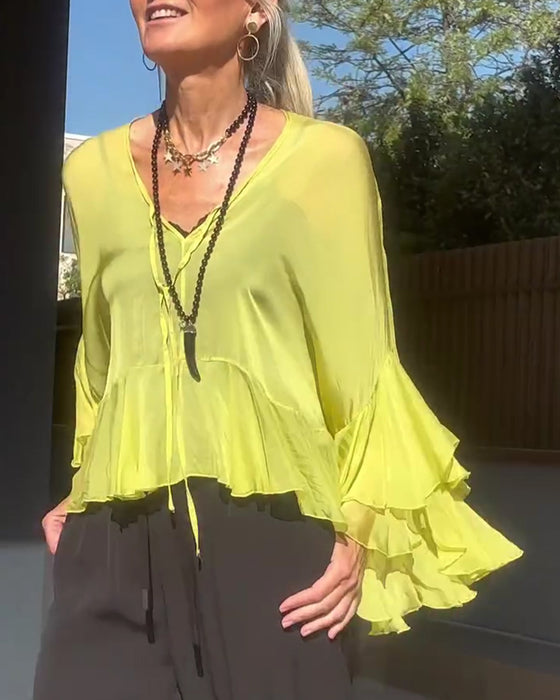 Bluse Ruffle Flagermusærme Flagermusærme