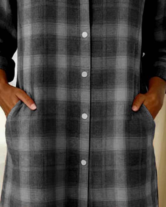 Kjole Skjorte Revers Ternet Knaplukning