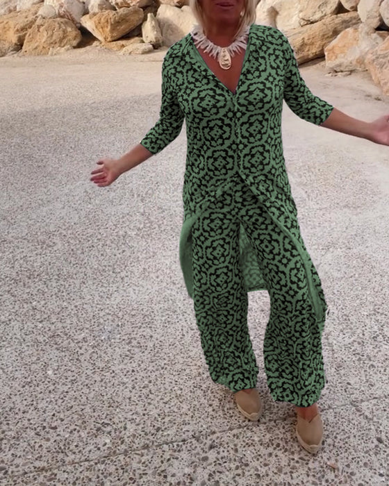 Mønstret to-delt sæt | Bluse og bukser