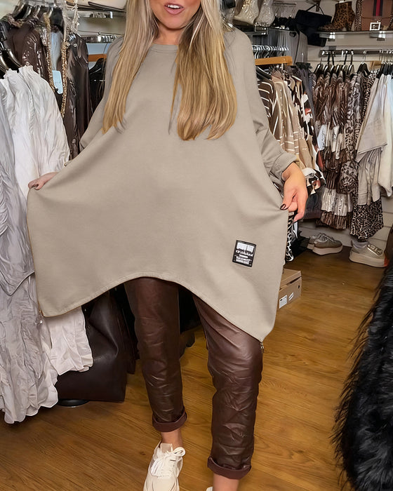 Sweatshirt Med Rund Hals Og Løs Passende Egenskaper