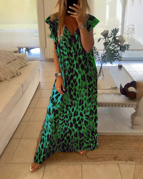 Leopardprint kjole med korte ærmer