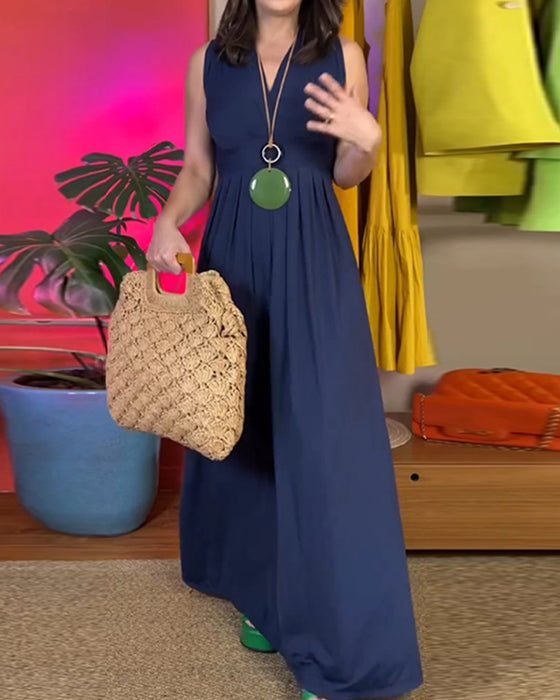 Elegant slank lang kjole uden ærmer