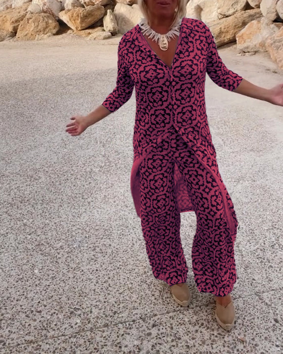 Mønstret to-delt sæt | Bluse og bukser