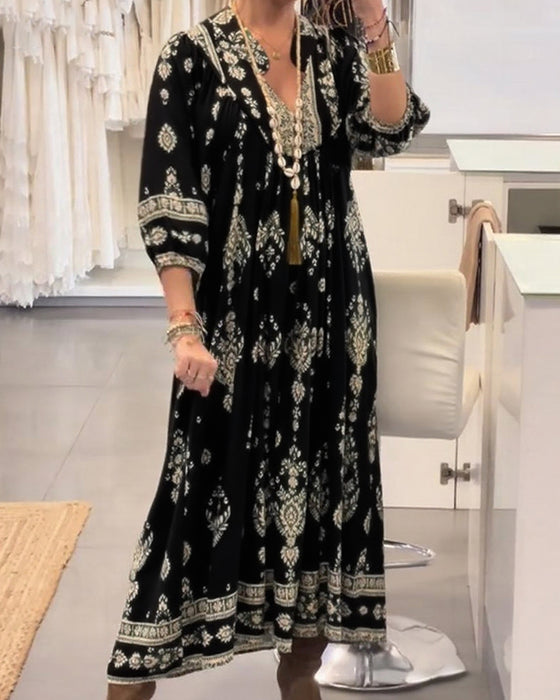 Kjole med afslappet print og løse lommer