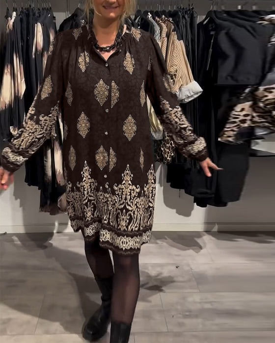 Revers-kjole med vintage-print med knapper