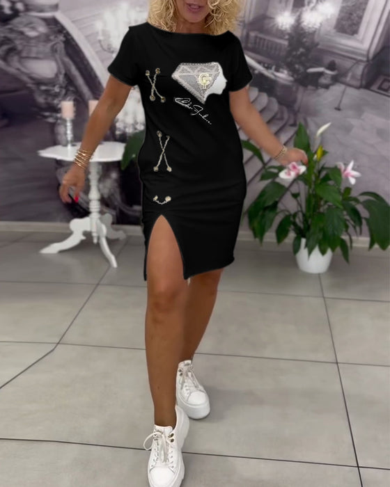 Kjole Printet Tætsiddende Slids