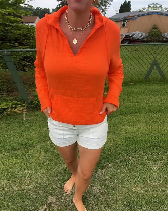 Bluse Ensfarvet Med Lomme Mode