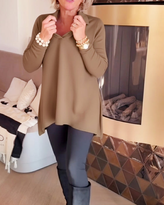 Uregelmæssig Krave Langærmet Top