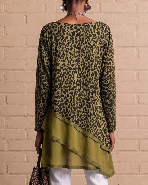 Leopardmønstret Top Med Asymmetrisk Kant