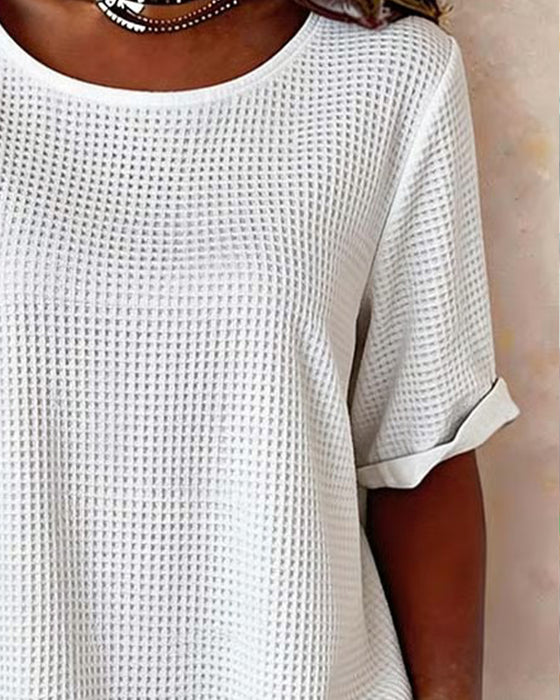 Bluse Vaffel Tekstur Side Knap