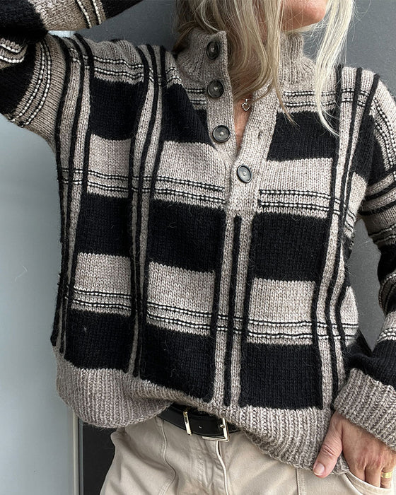 Pullover Knap Turtleneck ternet Farveblok