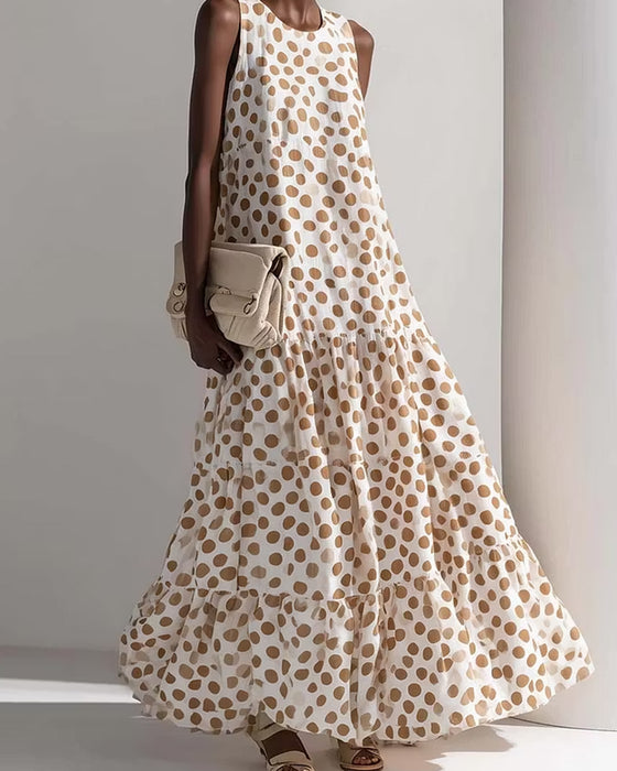 Kjole Rund Hals Vintage Polka Dot Ærmeløs