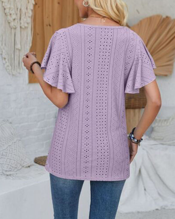 Bluse V-Hals Enfarvet
