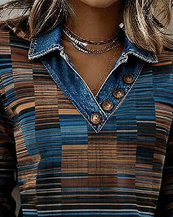Top Denim Patchwork Stribe Vintage
