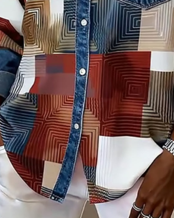 Farveblok Skjorte Moderne Krave