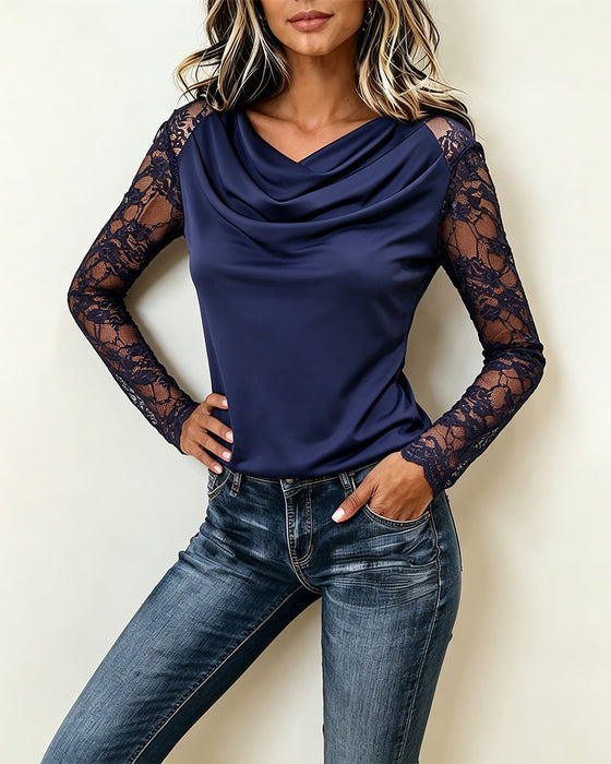 Bluse Cowl Hals Blonde Panel Lang Ærme