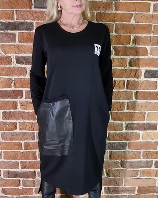 Kjole Løs Plusstørrelse Pu-Paneler