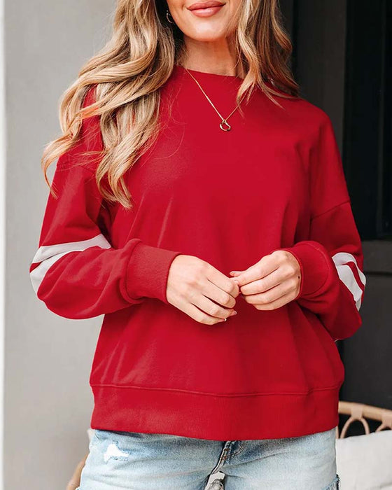 Farveblok Langærmet Rundhalset Sweatshirt