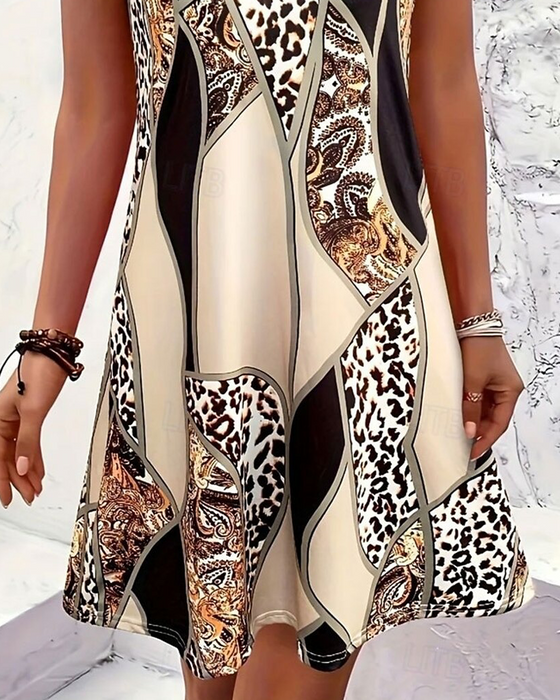 Kjole Ærmeløs Leopard Patchwork A-Linje